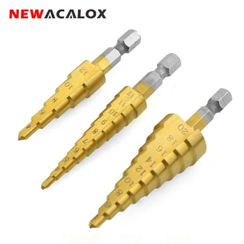 

3-12mm 4-12mm 4-20mm Hex Head High Speed Steel HSS Wood Metal Drilling Titanium Step Drill Bits 3pcs/set
