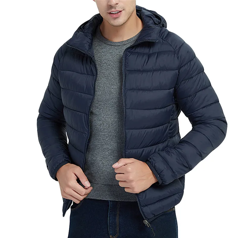 

Men Casual Jackets Autumn&Winter Style Light Weight Feather Down Cotton Coat Hooded Coat Warm Outwear Tops Sport Costume