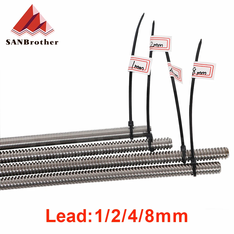 3D Printer THSL-300-8D Trapezoidal Rod T8 Lead Screw Thread 8mm Lead1mm Length100mm200mm300mm400mm500mm600mm with Brass Nut