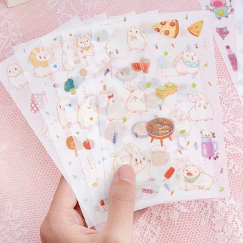 

6 Sheets /Pack Small Cat & Cute Rabbit Washi Paper Adhesive Decorative Stickers Stick Label Decoration Stickers