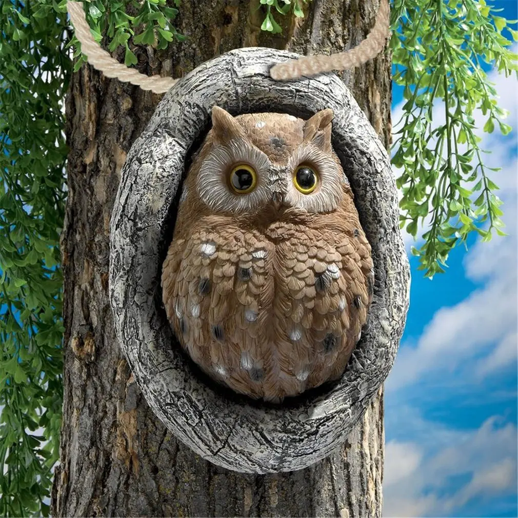 Owl Tree Faces Decor Outdoor Owl Pendant Tree Sculpture Yard Art Garden