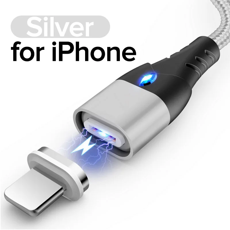 for iOS Silver 1 м 2 м Магнитный Micro USB кабель 3 в 1 провод для быстрой зарядки для Xiaomi 3A type-C провод для huawei P30 P20 Pro P9 Android Phone Kable - Цвет: for iOS Silver