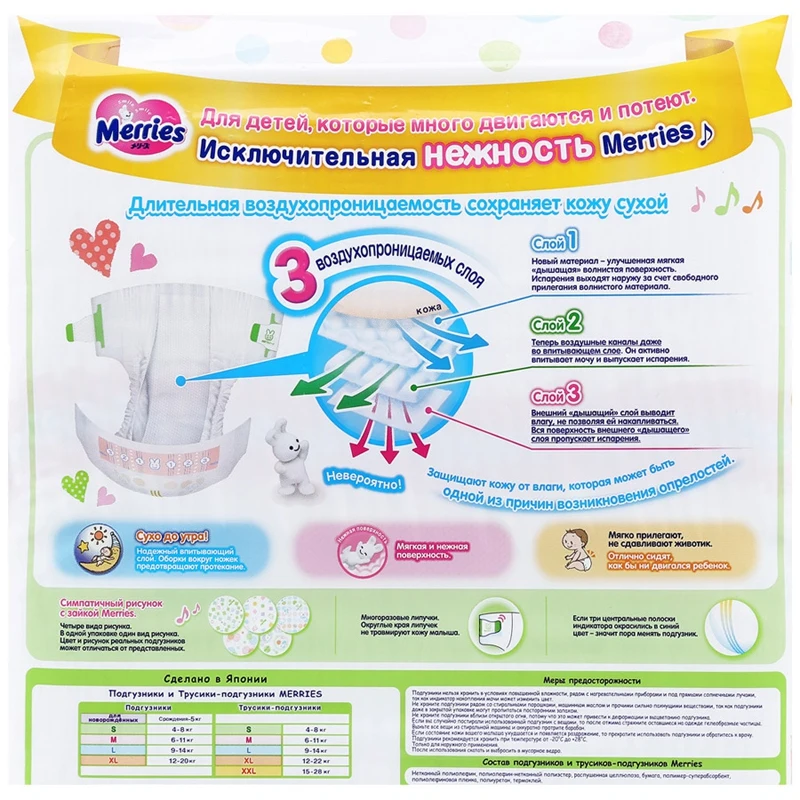 Merries Подгузники, размер S 4-8 кг, 82 шт