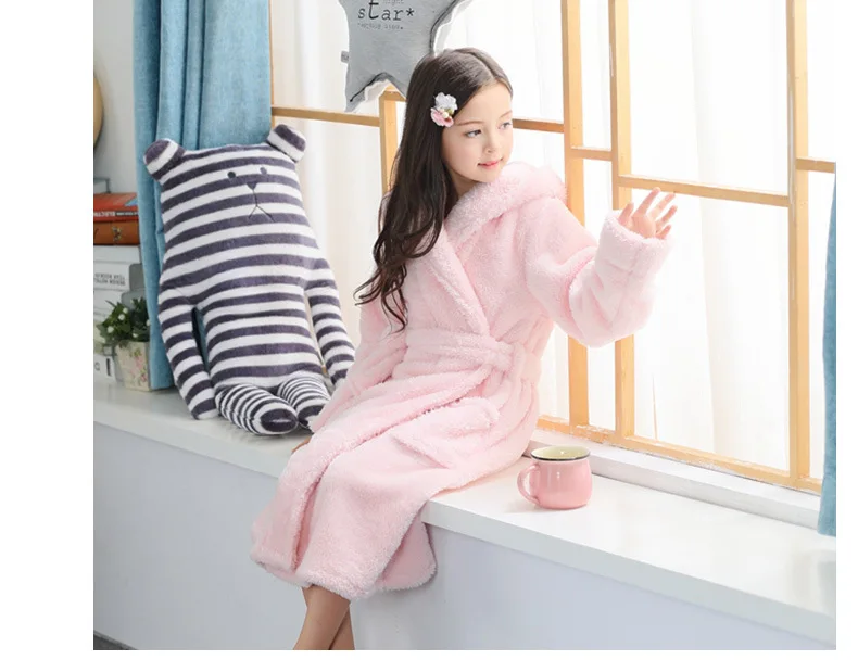 Детский банный халат для девочек, От 2 до 13 лет, фланелевый махровый банный халат с милым розовым Кроликом, детский банный халат с капюшоном на зиму