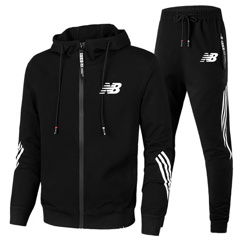 

Spring Men Casual Sets New Stripe Splice Jogger Tracksuit Zipper Hoodies+Pants 2PC Sets Men's Sportswear Sport Suit Clothing