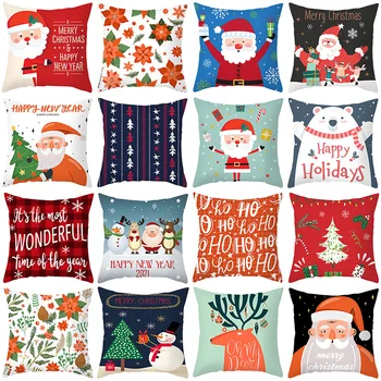 

Santa Claus Merry Christmas Cushion Cover Snowman Christmas Tree Printed Pillow Case Happy New Year 2021 for Home Bed Sofa Decor