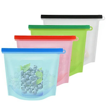 

CSS Reusable Food Storage Silicone Bags Leak-Proof Fresh Zipper Closure Produce Bags 4 PC