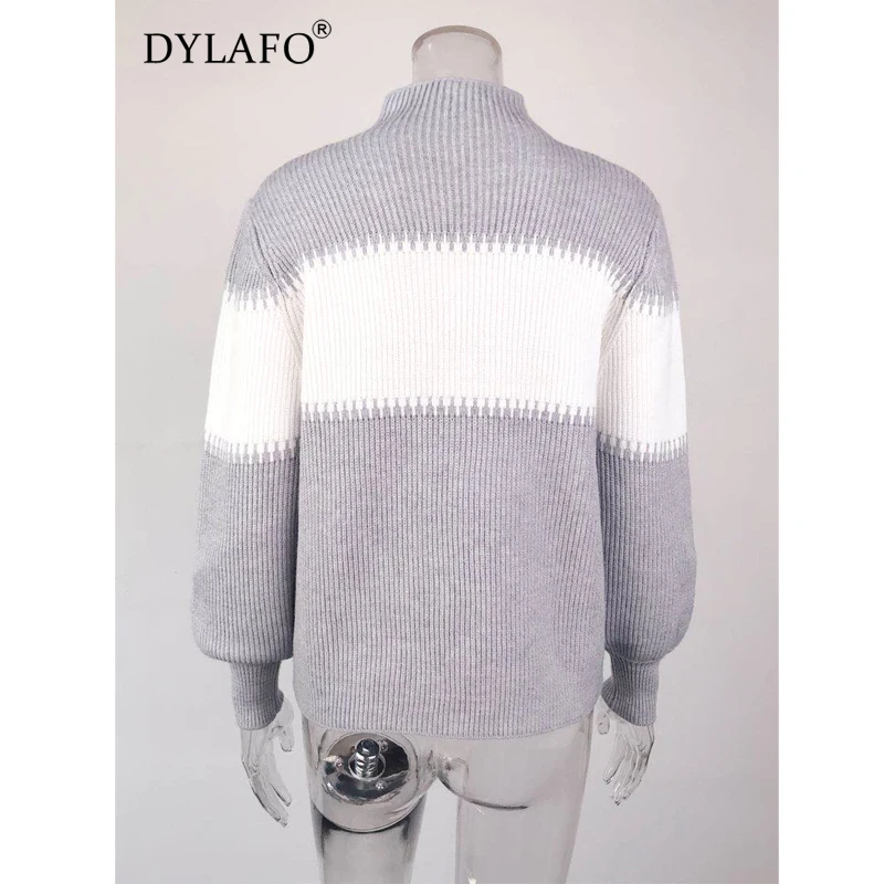Casual Striped Patchwork Turtleneck Sweater Women