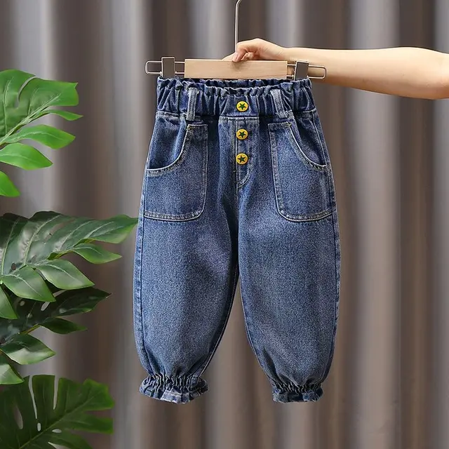 80-120cm Girls’ Jeans Trendy Casual Pants Small Medium-Sized Kids Stretch Bloomers Baby 1