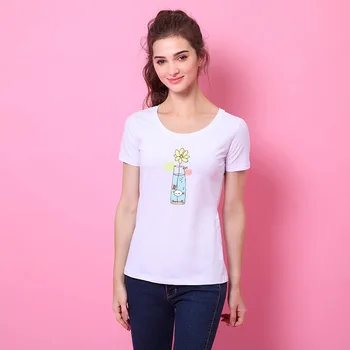 

Short Sleeve t shirt Brick Red Blessed Gray FeANher Print O-Neck Tees Ladies Casual Female Top