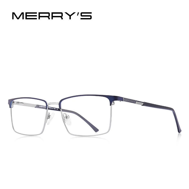MERRYS дизайн мужские модные очки из сплава оправа Мужские квадратные ультралегкие корректирующие очки при близорукости S2163 - Цвет оправы: C04 Blue