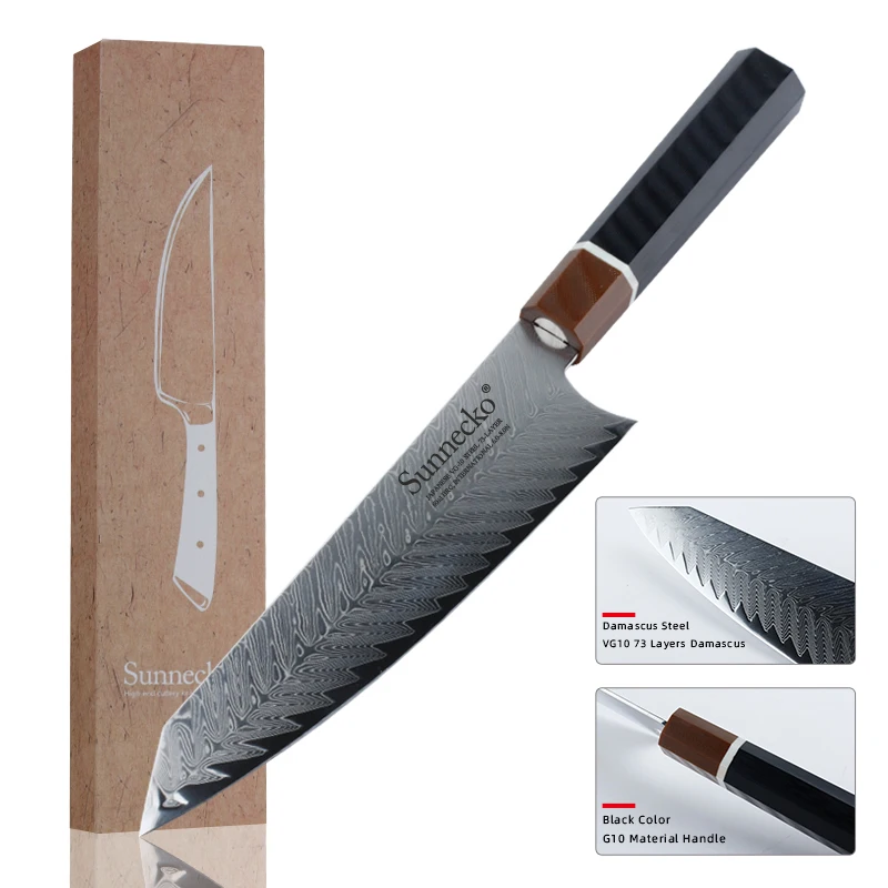 

Sunnecko 8" Damascus Chef‘s Knife 73 Layers Japanese VG10 Steel Core Blade Razor Sharp G10 Handle Chef Gyuto Kitchen Knives