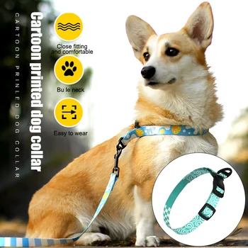 

Pet 8 Patterns Soft Comfy Print Dog Collars Harnesses Leashes Pet Printed Dog Collar Leash HUG-Deals