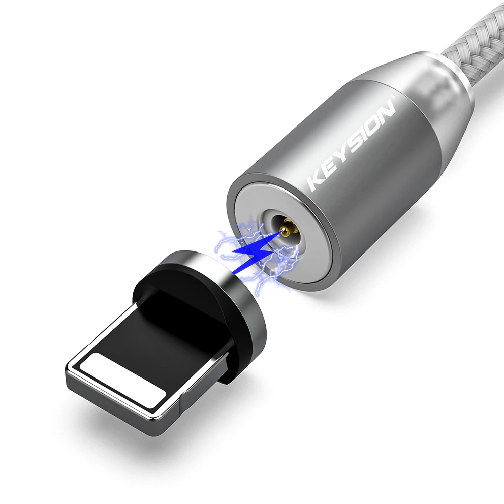 KEYSION светодиодный магнитный usb-кабель, кабель для быстрой зарядки типа C, Магнитный зарядный кабель Micro USB для зарядки и передачи данных, кабель USB для мобильного телефона - Цвет: For IOS Silver