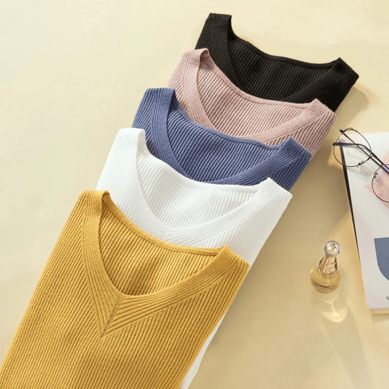 Women sweaters and pullovers 2019 sweater ladies tops V-Neck Solid harajuku knit sweater women black sweater women clothing 0125