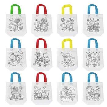 

Non-woven painted bag 12Pcs can be reused DIY coloring interesting and practical