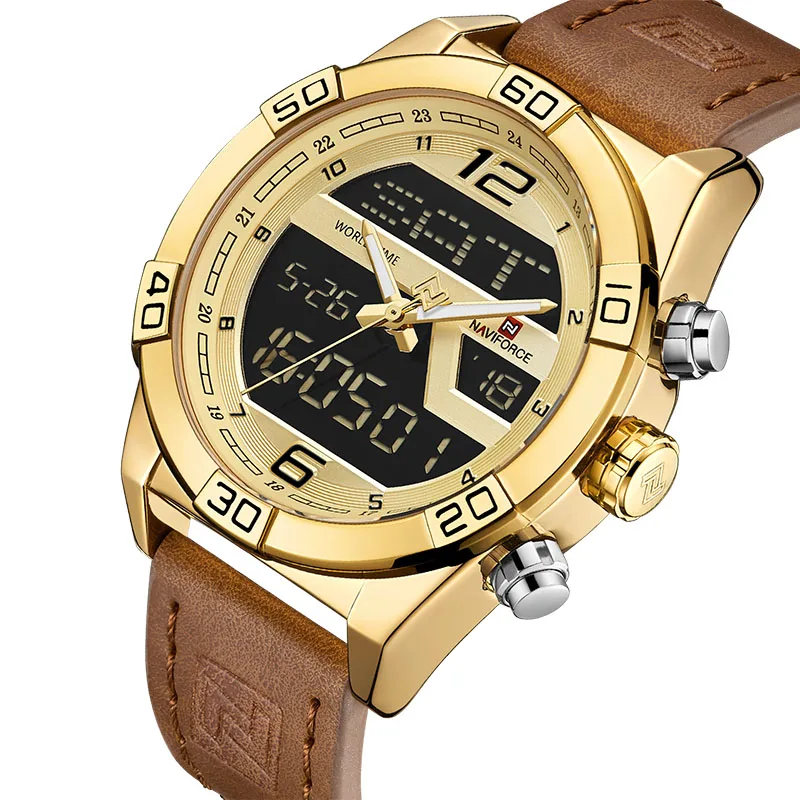 Gold Топ люксовый бренд NAVIFORCE спортивные часы мужские модные повседневные Цифровые кварцевые наручные часы мужские военные часы - Цвет: Gold