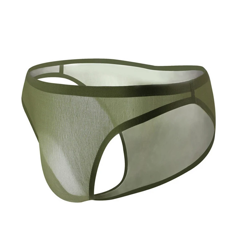 Мужские трусы брифы с низкой талией синие шелковистые сексуальное прозрачное