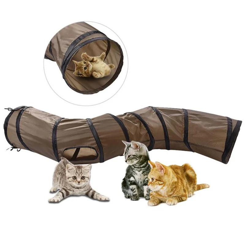 120cm S Funny Pet Tunnel Cat Playing Tunnel Brown Foldable 1 Hole Cat Tunnel Cat Toy 4