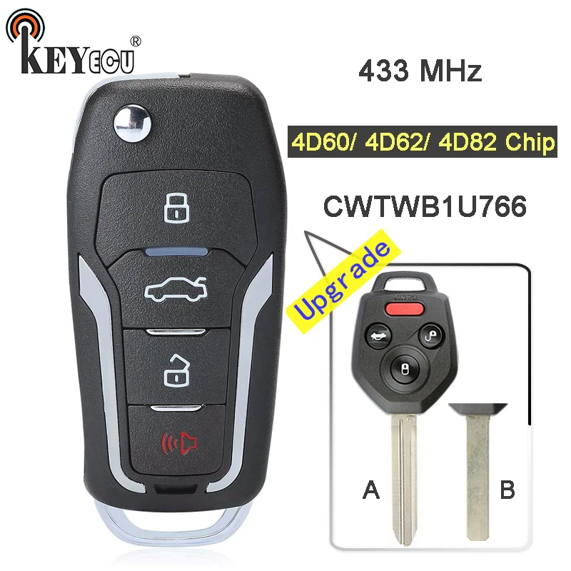 KEYECU 433 МГц 4D60/4D62/4D82 чип FCC: CWTWB1U766 Модернизированный Флип складной 3+ 1 4 кнопки дистанционного ключа брелок для Subaru Forester