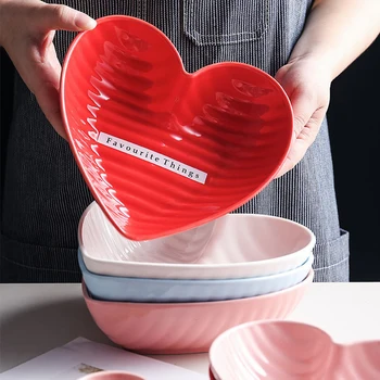 

1Pcs Ceramic Heart Shape Bowl Plate Souffle Pudding Baking Snack Bowl Tableware Porcelian Dessert Plate Couple Dinnerware