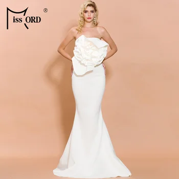 

Missord 2020 Women Summer Sexy Off Shoulder Flower Bodycon Dresses Female Solid Color Elegant Maxi Dress FT19608-1