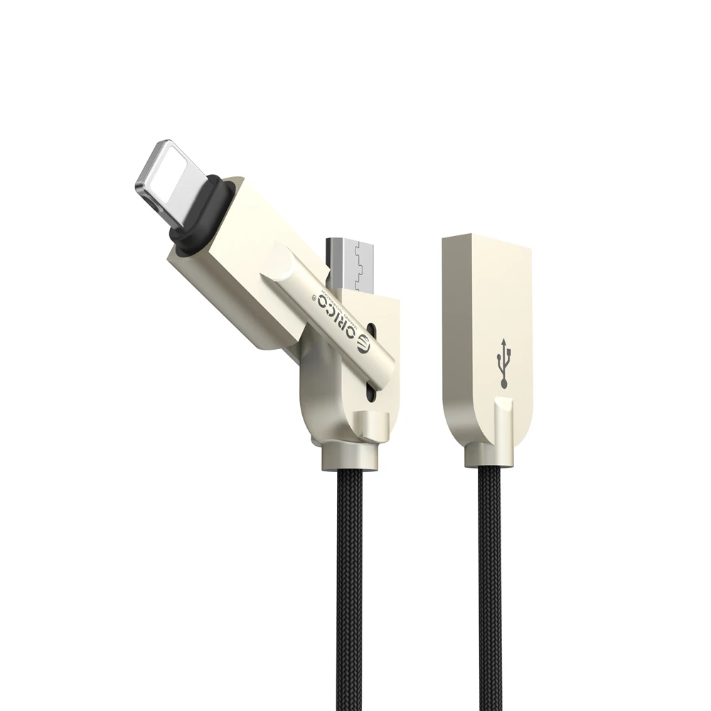 ORICO 2 в 1 USB для освещения и Micro USB кабель для зарядки и синхронизации Шнур для huawei iPhone x 8 plus iPad Android смартфон - Цвет: Черный