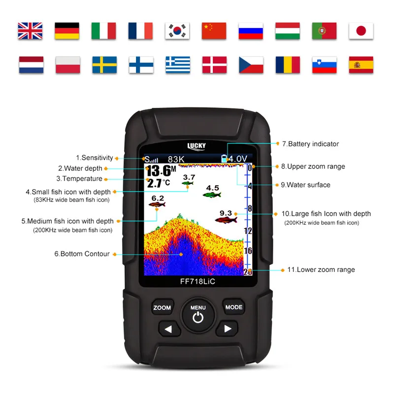  LUCKY FF718LiCDdepth Fishfinder Transducer 2-in-1 Wired & Wireless Sensor Portable Waterproof echo 
