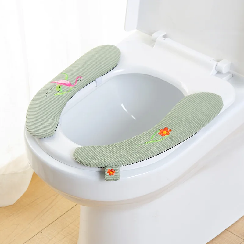 

Embroidered toilet pad 2 piece thickened toilet seat toilet accessories toilet cover set christmas bathroom set