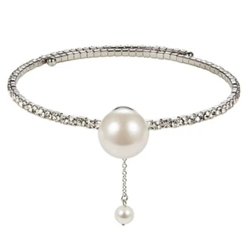 

Luxury Crystals & Pearl Necklace Silver Sweater Big Circle Round Simple Shiny Silver Simple Necklaces Women Jewelry Accessories