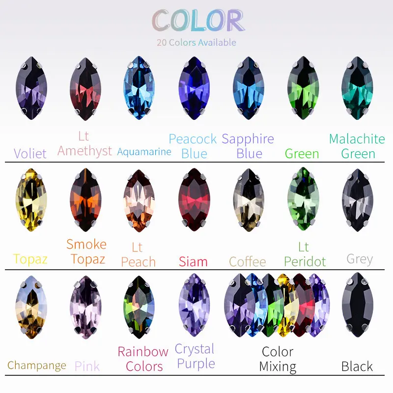 Versatile Sew-On Navette Rhinestone Horse Eye Flatback