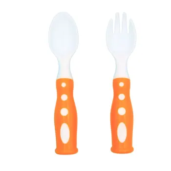

Easy Clean Double Color Newborn Baby Spoons Fork Soft Silicone Baby Feeding Spoon Safety Utensils Patchwork Children Tableware