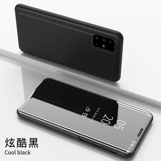 Antifall Smart Flip Phone Case For Samsung Galaxy A80 A50 A30S A60 A40 A50S A70 A10 A20 A30 A90 5G Mirror Stand Protective Cover Black
