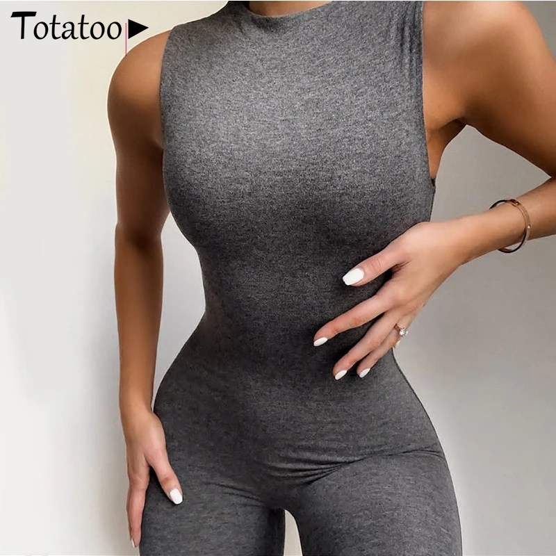 Totatoop Women Sporty Casual Summer Jumpsuit 2020 Sleeveless Skinny Outfit Active Wear Female Solid Rompers Fashion Jumpsuit Totatoop Women Sporty Casual Summer Jumpsuit 2020 Sleeveless Skinny Outfit Active Wear Female Solid Rompers Fashion Jumpsuit