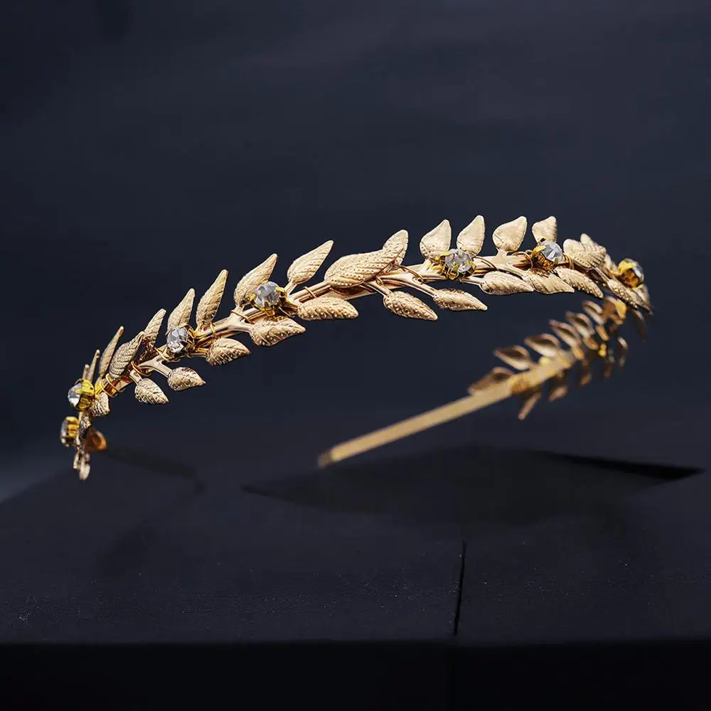 Gold Color Leaf Crystal Women Hair Tiara Plant Wedding Jewelry Accessories Handmade Bridal Head Decoration Ornament | Украшения и