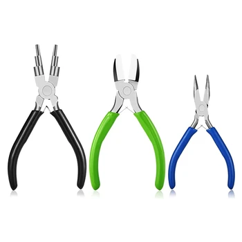 

3 Pcs Jewelry Pliers Set Includes 6 in 1 Jewelry Pliers Nylon Nose Pliers Curved Nose Pliers, Jewelry Making Tools