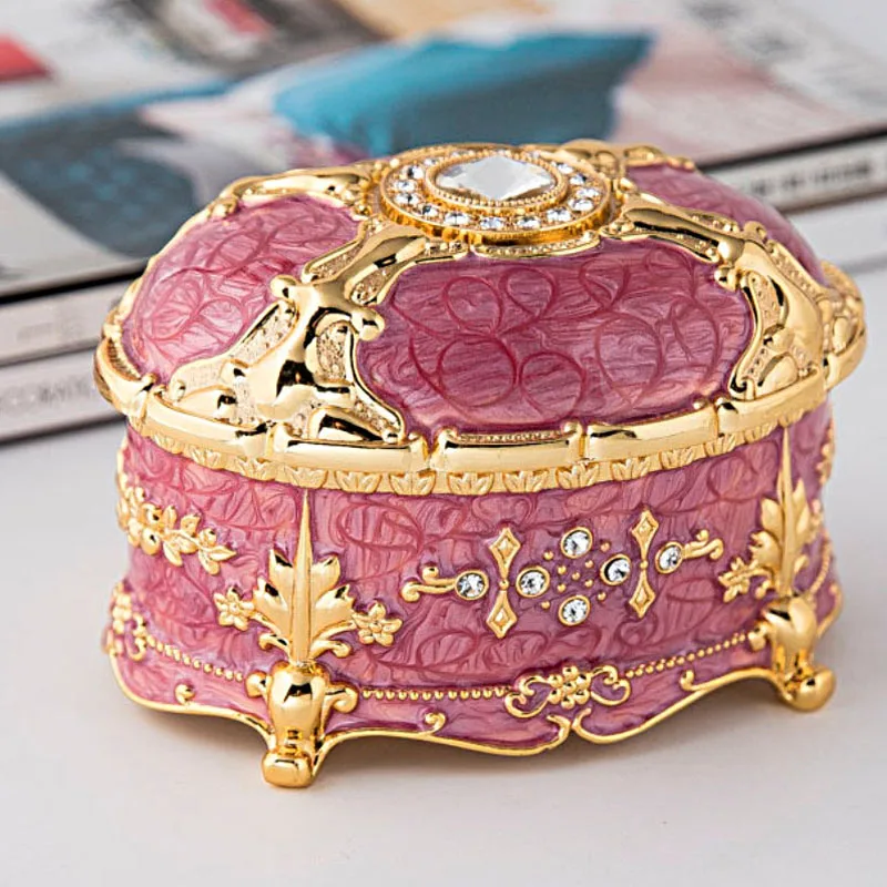 2021 Creative Oval Trinket Jewelry Box Ornate Ring Earrings Treasure Case Keepsake Box Organizer Valentine Christmas Gift
