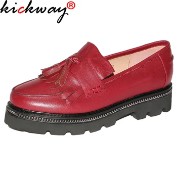 

Kickway genuine cow leather flat platform shoes women casual shoes for women 2020 women flat shoes thick sole platform shoes 40