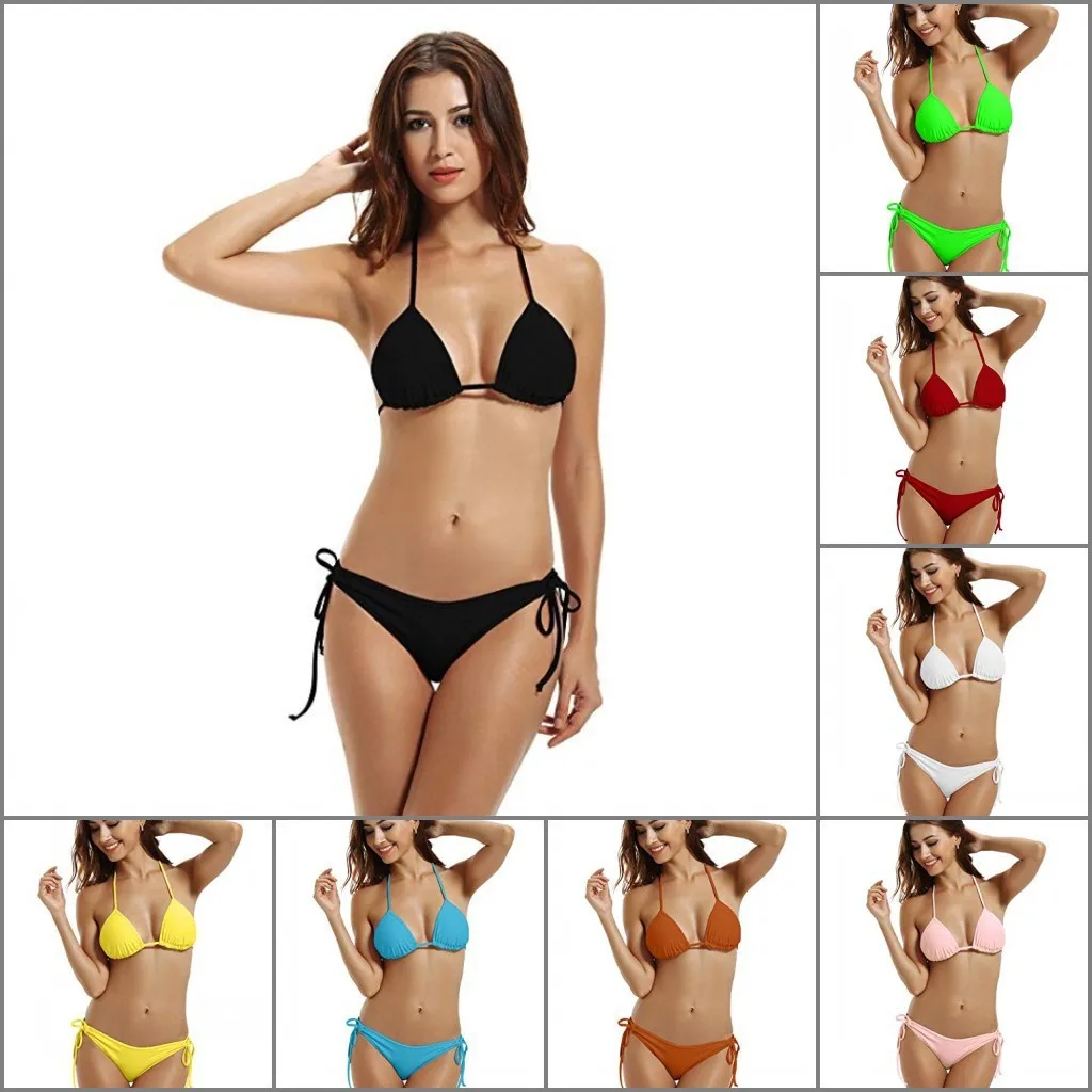 

2020 Summer Swimming Wear Classic Two Pieces Swimsuit Female Hot Sexy Solid Color Low Waist Biquini Beach Fresh Swimwear