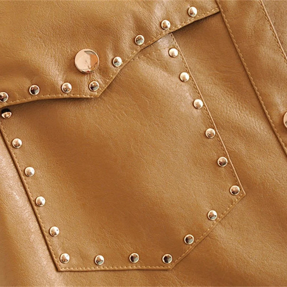 Женская облегающая юбка из искусственной кожи с заклепками высокой талией и