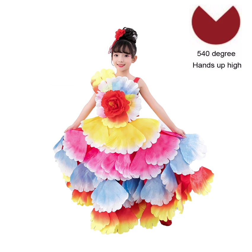 Color1 540 degree 6 цветов еврейской Gypsy Стиль, детская одежда для девочек платье для испанского фламенко с рюшами и цветами, Винтаж элегантная обувь на платформе, Свадебная вечеринка, одежда платье для танцев - Цвет: Color1 540 degree
