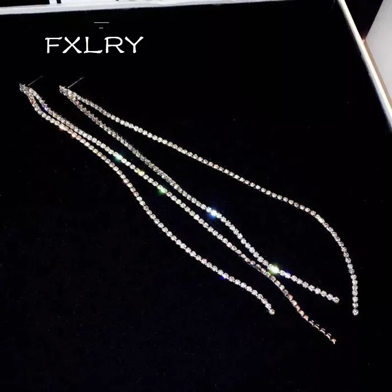 FXLRY Brand White Color Cubic Zircon Fashion Trend Tong Tassel Earrings For Women Fine Jewelry | Украшения и аксессуары