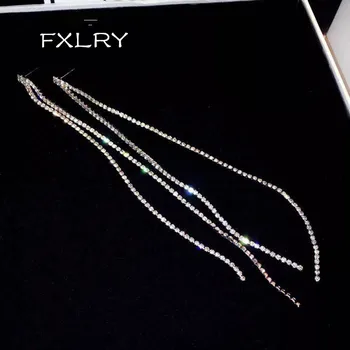 

FXLRY Brand White Color Cubic Zircon Fashion Trend Tong Tassel Earrings For Women Fine Jewelry