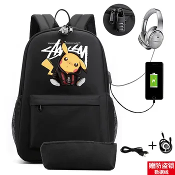 

Casual Pikachu College Laptop Backpack USB Charging Anti Theft Pokemon Travel Backpack For Teenager Canvas School Bag Mochila