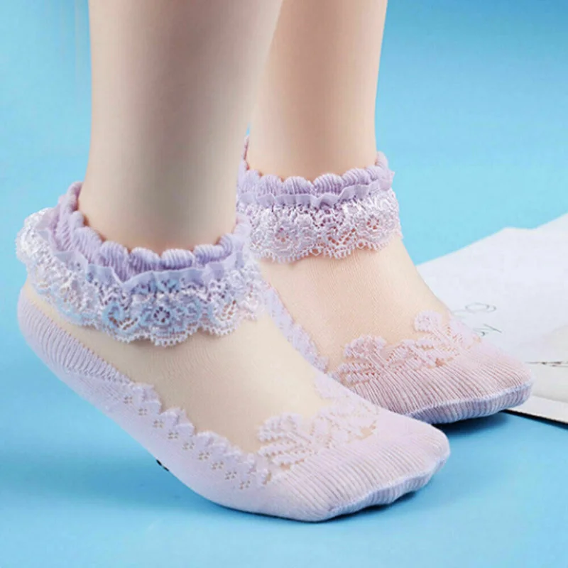 Г. Модные кружевные носки для девочек милый набор носков до лодыжек для маленьких детей кружевные сетчатые носки летние гольфы для малышей - Цвет: Фиолетовый