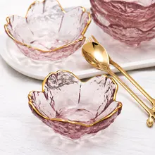 

Small Glass Dish Nordic Style Gold Inlay Glass Sauce Bowl Mini Japanese Cherry Blossoms Seasoning Plate For Ice Cream Fruit Sala