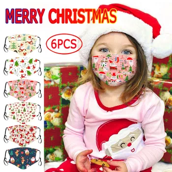 

6PC Children Face Mask Christmas Print mascarillas Reusable Adjustable Mouth Mask Washable masque Dustproof маска Multi-color