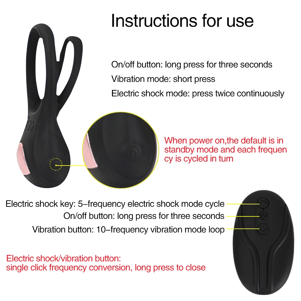 Dual Vibrating Silicone Cock Ring With Electric Shock For Men_voghion.com