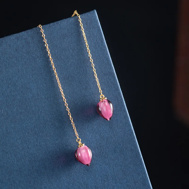 

S925 Sterling Silver Fashion Jewelry Flower Bud Handmade Rose Glass Austiran Rhinestone Long Earrings Accessory for Women