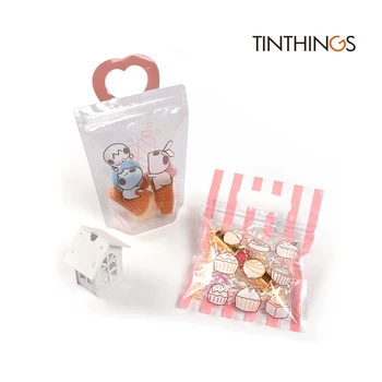 

20PCS Small Candy Zipper Bag Bscuit Sweet Cute Pink Gift Bags With Handles Kids Birthday Plastic Ziplock Packaging Wedding Party